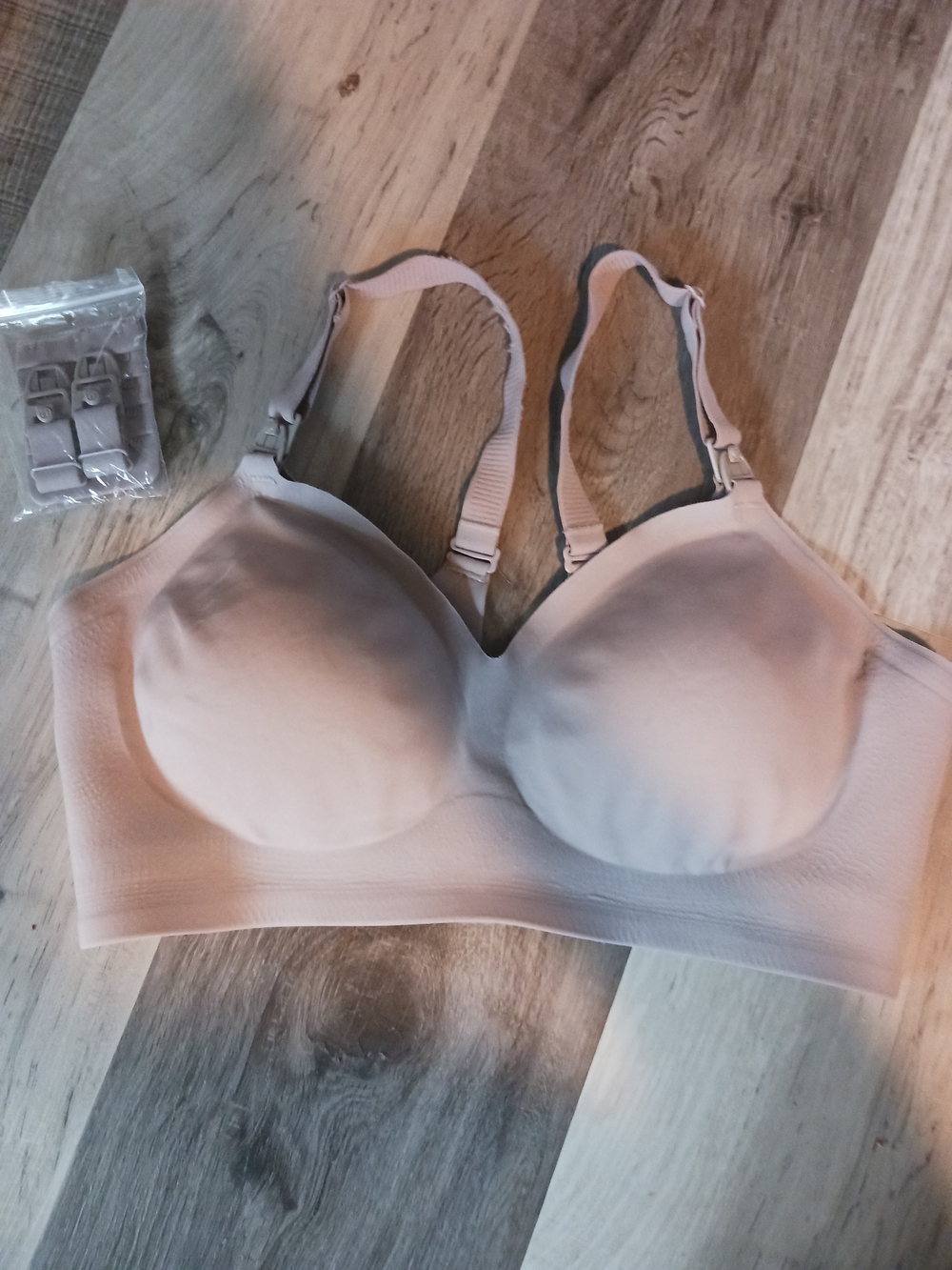 Momcozy Light Pink Wireless Nursing Bra with Adjustable Straps